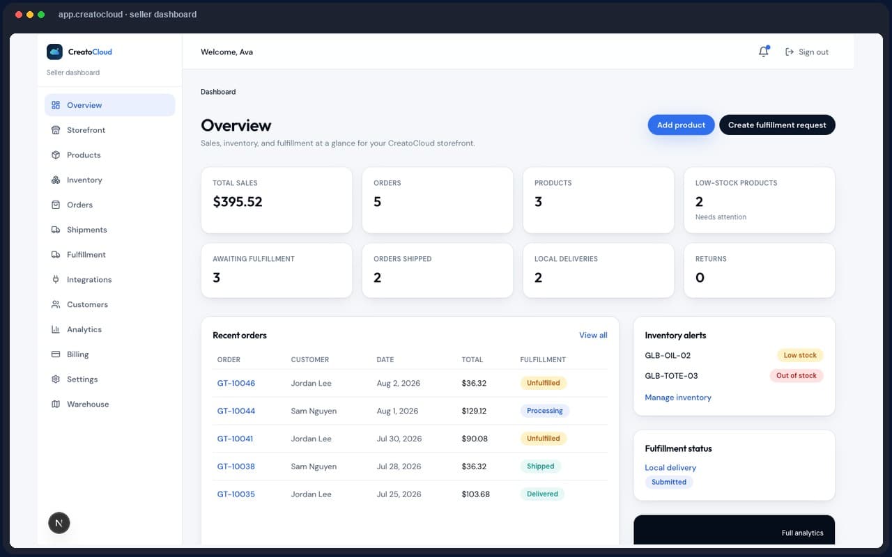 Seller dashboard